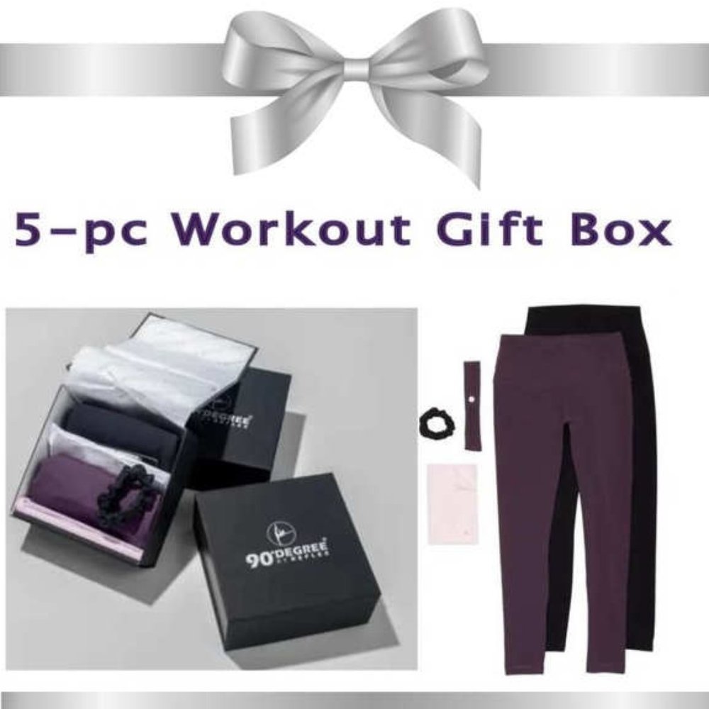 90 Degree By Reflex 5-Piece Workout Gift Box Set Size XL, Plum Black Pur…